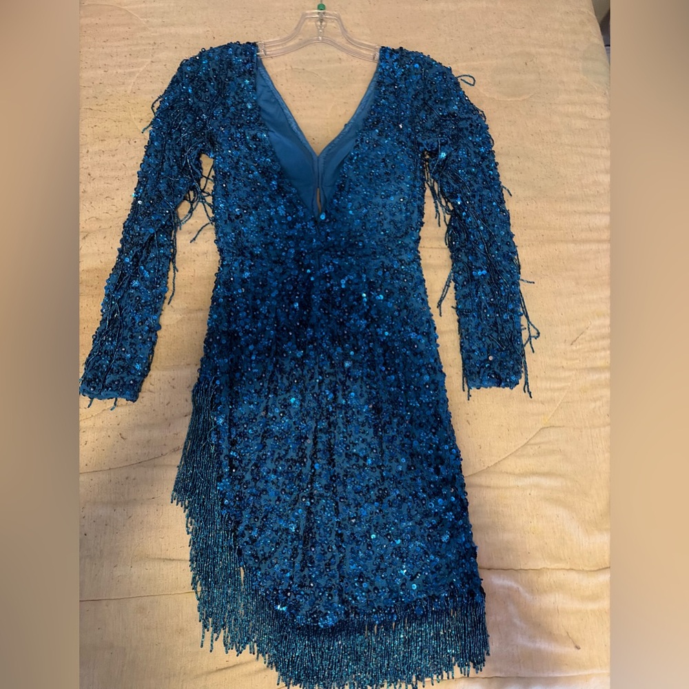 Sherri Hill Blue Long Sleeve Dress